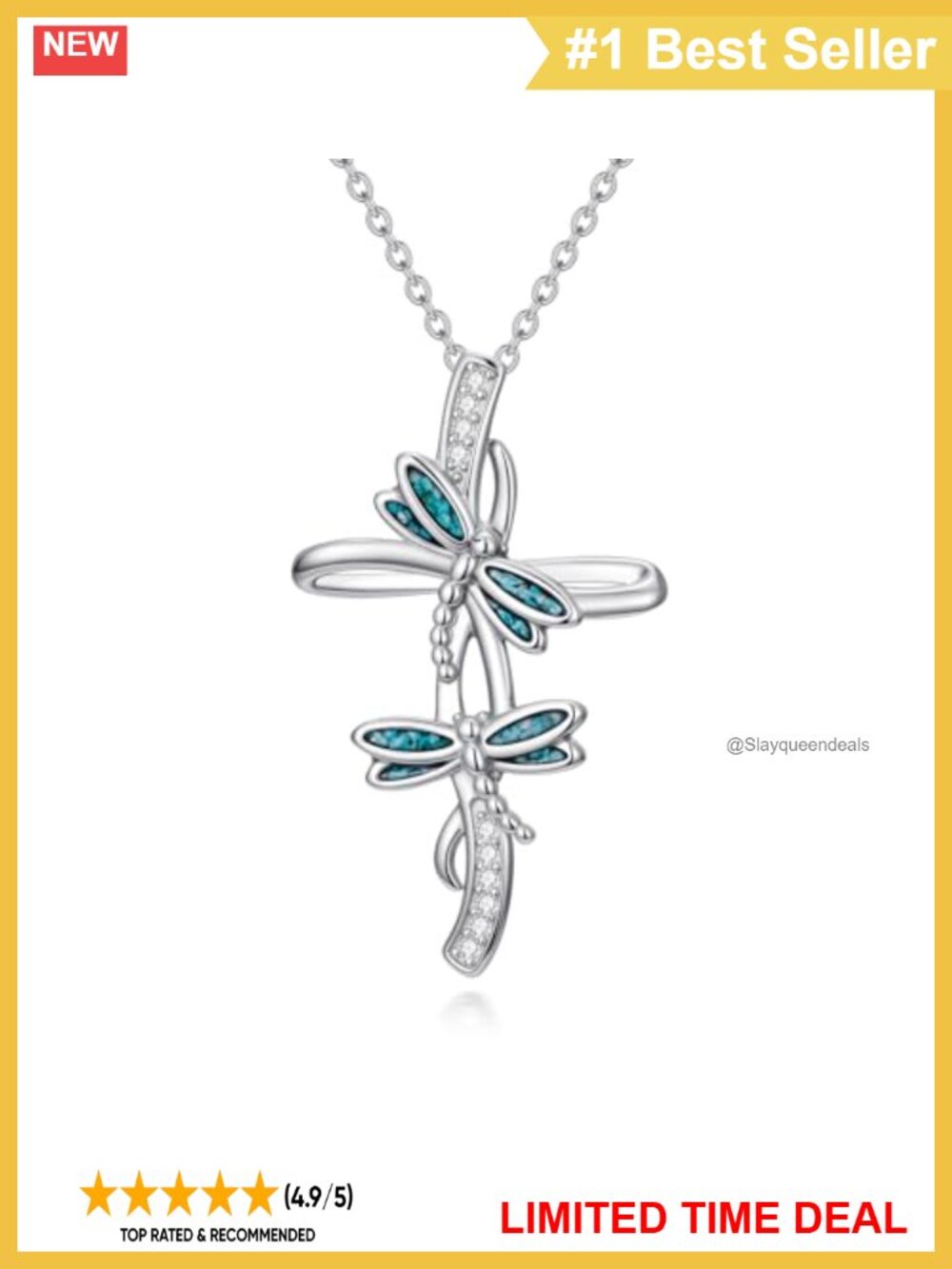 Sterling Silver Turquoise Dragonfly Cross Pendant Necklace 18in Adjustable
